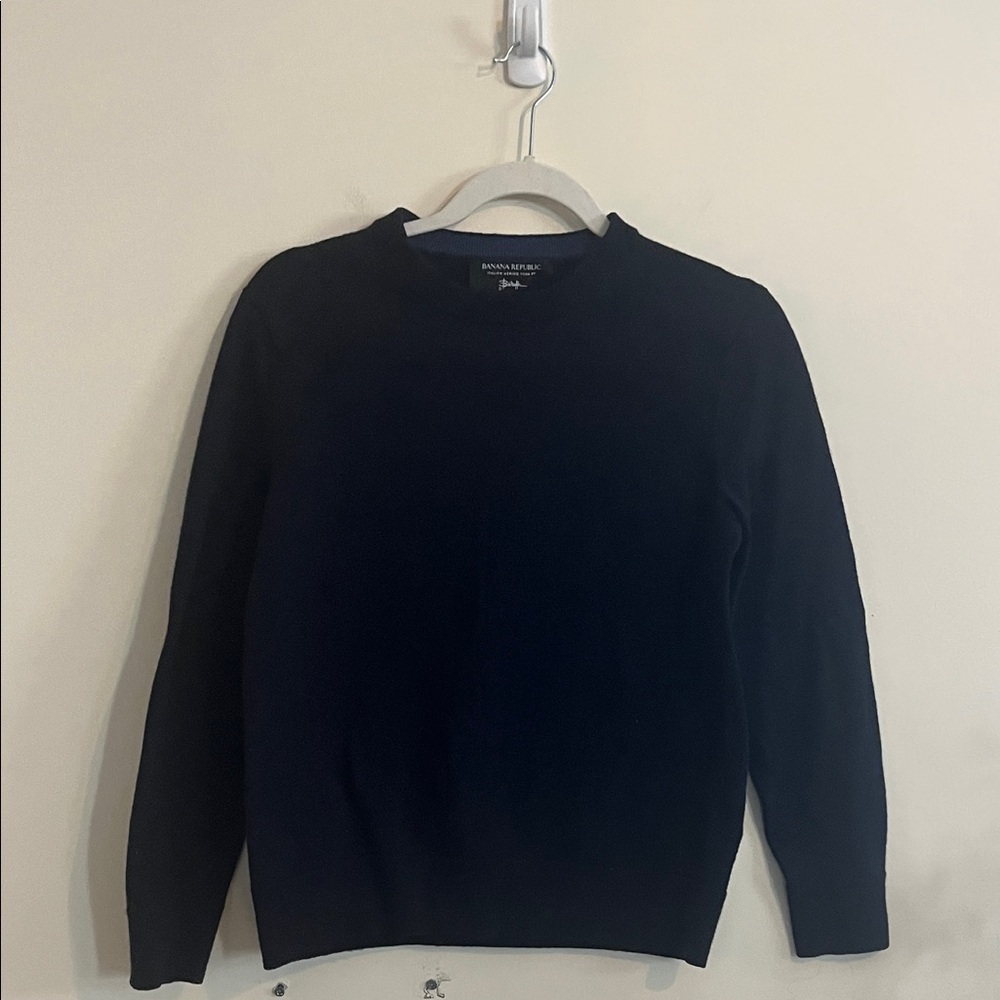 Banana Republic Merino Wool Crewneck Sweater Blue Navy Italian M Winter Cozy